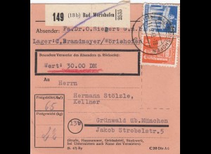 BiZone Paketkarte 1948: Bad Wörishofen nach Grünwald, Wertkarte
