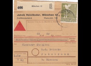 Paketkarte 1948: München 12 nach Putzbrunn, Selbstbucher, Nachnahme
