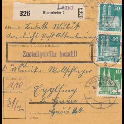 BiZone Paketkarte 1948: Rosenheim Altenbrunn nach Eglfing