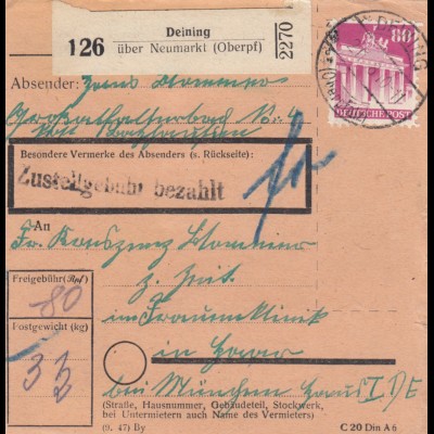 BiZone Paketkarte 1948: Deining über Neumarkt nach Haar, Frauenklinik