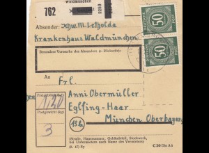 Paketkarte 1948: Krankenhaus Waldmünchen nach Eglfing Haar