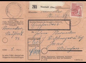 Paketkarte 1948: Neustadt Donau nach Haar, Eingeschrieben