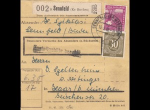 Paketkarte 1948: Sennfeld nach Haar