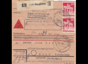 BiZone Paketkarte 1948: Gangkofen, Maschinenbau nach Haar, Nachnahme