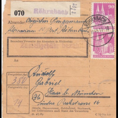 BiZone Paketkarte 1948: Kleinwiesen Röhrnbach nach Haar