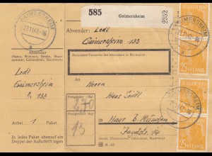 Paketkarte 1947: Gaimersheim nach Haar