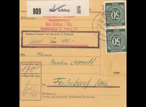 Paketkarte 1947: Bad Aibling, Handelsvertretung nach Feilnbach, Wertkarte