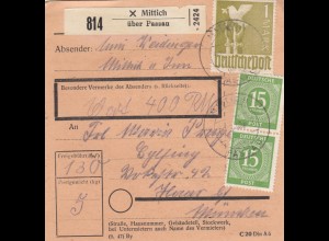 Paketkarte 1948: Mittich nach Haar, Wertkarte