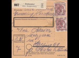 BiZone Paketkarte 1948: Ismaning Post Grattersdorf nach Eglfing