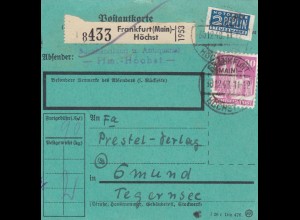 Paketkarte 1948: Postgutkarte von Frankfurt-Höchst nach Gmund, seltenes Formular