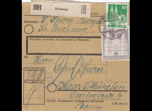 BiZone Paketkarte 1948: Backnang nach Haar, Nachgebühr