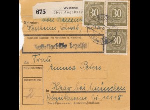 Paketkarte 1948: Westheim üb. Augsburg n. Haar, Polizeikaserne, Zi. 11118
