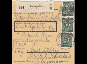 Paketkarte 1947: Rettenbach Autenzell nach Bad Aibling, Flugplatz