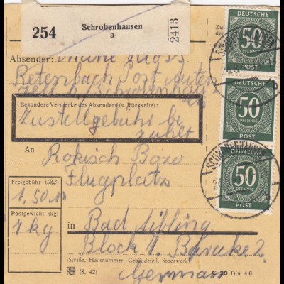 Paketkarte 1947: Rettenbach Autenzell nach Bad Aibling, Flugplatz