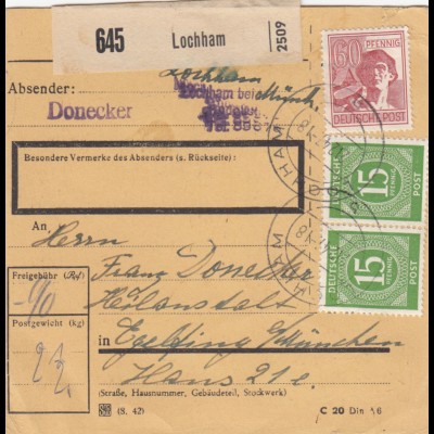 Paketkarte 1947: Lochham nach Eglfing, Heilanstalt
