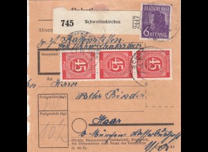 Paketkarte 1948: Schweitenkirchen nach Haar bei München