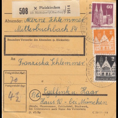 BiZone Paketkarte 1948: Pleiskirchen über Mühldorf nach Eglfing