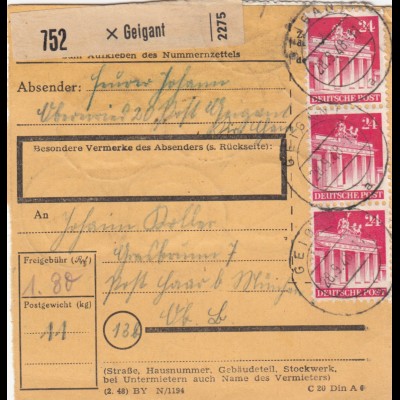 BiZone Paketkarte 1948: Geigant nach Post Haar