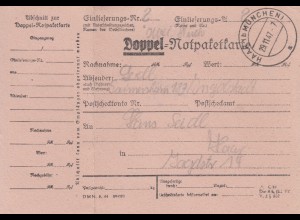 Paketkarte 1947: Doppel-Notpaketkarte, Gaimersheim nach Haar