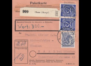 Paketkarte 1948: Cham nach Haar, Einkaufsbüro, Wertkarte