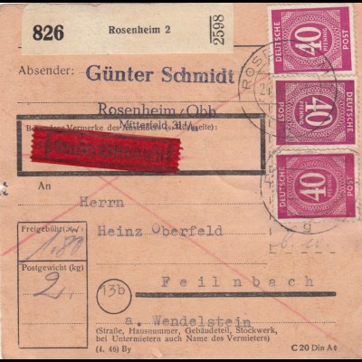 Paketkarte: Rosenheim 2 nach Feilnbach, Durch Eilboten