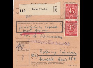 Paketkarte 1947: Kochel nach Eglfing, Wertkarte
