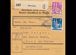 BiZone Paketkarte 1948: Sporthaus Oberstdorf n. Haar, Wertkarte, Selbstbucher