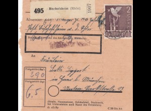 Paketkarte 1948: Bischofsheim nach Haar, Wertkarte