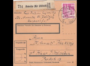 BiZone Paketkarte 1949: Ameln nach Haar bei München
