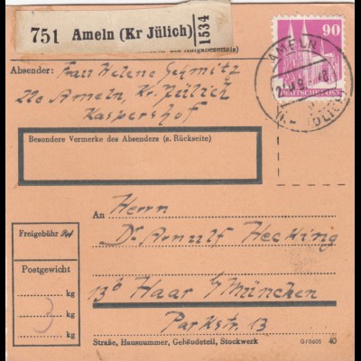 BiZone Paketkarte 1949: Ameln nach Haar bei München