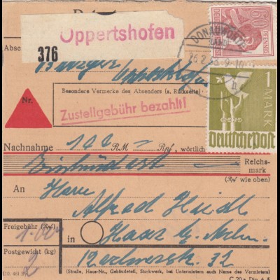 Paketkarte 1948: Oppertshofen nach Haar, Nachnahme