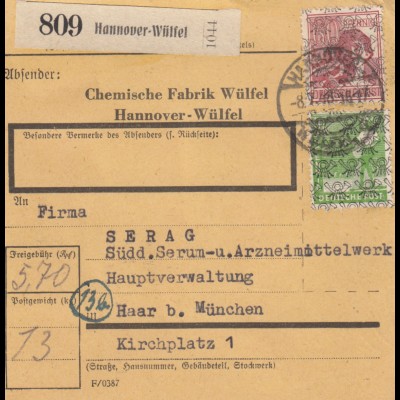 BiZone Paketkarte 1948: Hannover-Wüffel nach Haar, Selbstbucher
