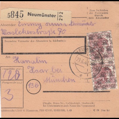BiZone Paketkarte 1948: Neumünster nach Haar bei München