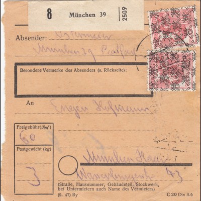BiZone Paketkarte 1948: München 39 nach Haar