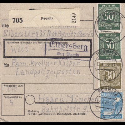 Paketkarte 1948: Pegnitz nach Haar, Wertkarte