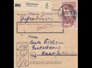 Paketkarte 1948: Pfeffenhausen nach Haar bei München