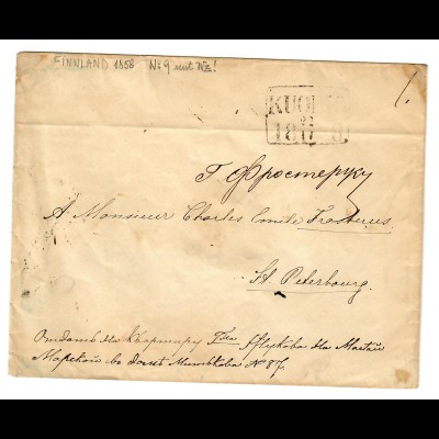 Finnland 1858, Umschlag Nr. 9 I, mit Wz, nach St. Petersburg