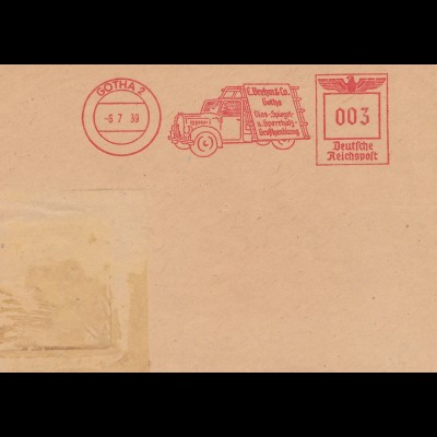 Ausschnitt Brief Freistempel Gotha 1939 Glas-,Spielgel-,Sperrholzgroßhandlung
