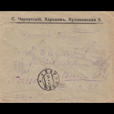 Brief nach Berlin aus Russland 1922 mit Bahnpoststempel