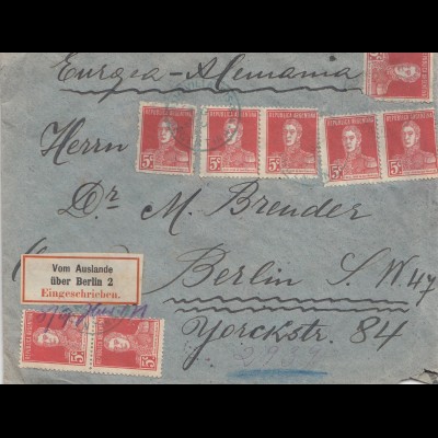Einschreiben Brief aus Argentinien nach Berlin 1923