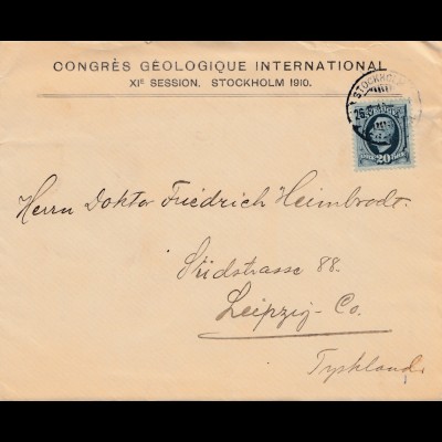 Bergbau: Congres Geologique Internat. Stockholm 1910, Leipzig mit Briefinhalt