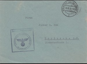 Brief Kolberg Ostssebad 1939: Bauleitung Flughafen Kolberg nach Karslruhe Junker