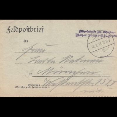 Feldpostbrief 1917: Feldpostadresse des Absenders: Bayrische Flieger Abt.