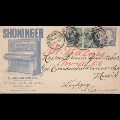 USA: Chicago: Pianos and Organs nach Leipzig -Shoninger-Conservatorium Musik1898