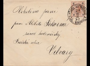 Stempel: Königliche Weinberge 1897 Kral. Vinohracy nach Velvary