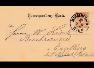 Margarthen/Wien nach Engelberg 1886, Ganzsache, Brauer-und Hopfenzeitung