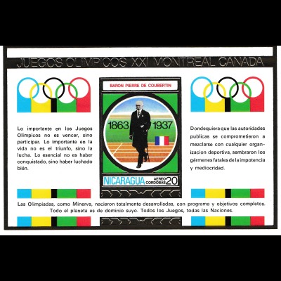 Nicaragua: Juegos Olimpicos XXI Montreal Canada: Baron de Coubertin