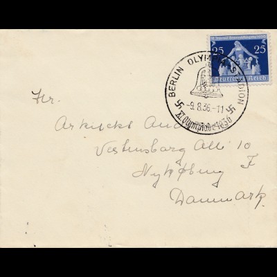 Olympiade 1936 Berlin: Brief nach Dänemark - Mitglied der dän. Manschaft