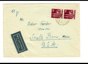 Luftpost Frankfurt Höchst nach USA, South Barre, MASS, 1951