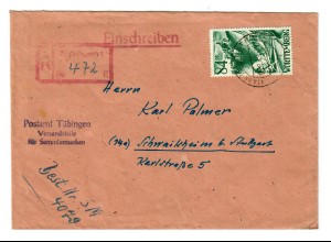 Einschreiben Tübingen, Versandstelle für Sammlermarken nach Schwaikheim, 1948